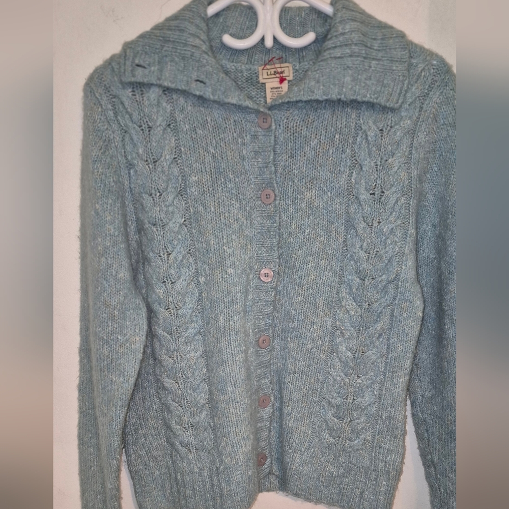 L.L. Bean Blue Cable Knit Cardigan Sz.M